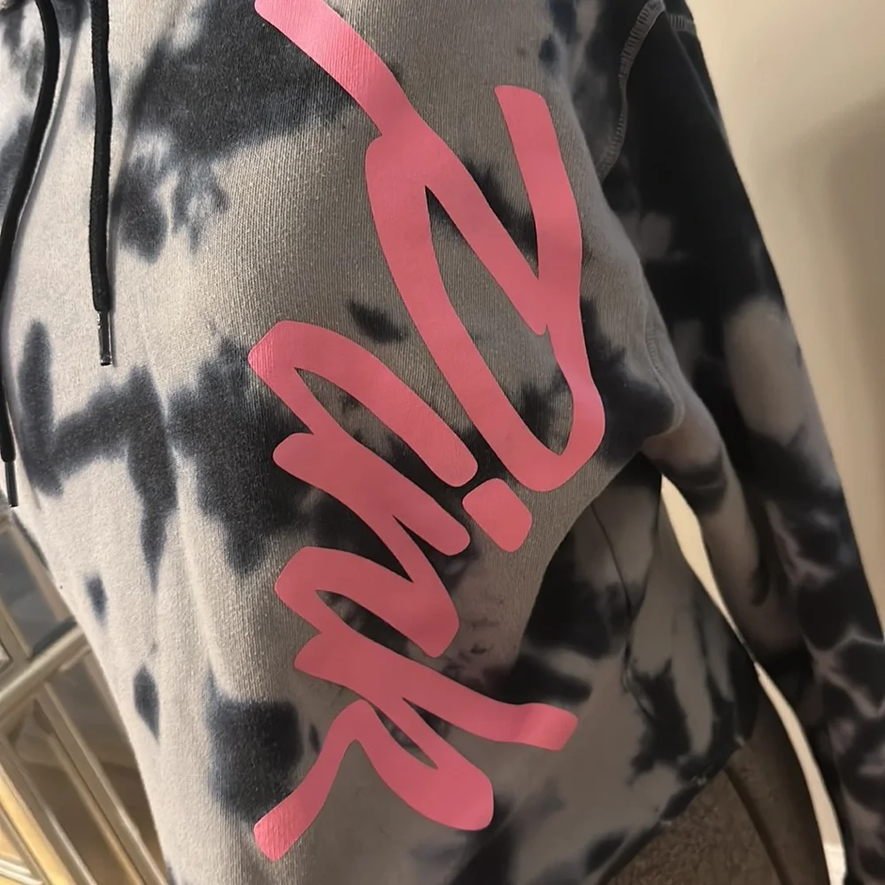 **SOLD ON MERCARI**PINK Victoria’s Secret tie-dyed cropped hoodie size small - Picture 2 of 8